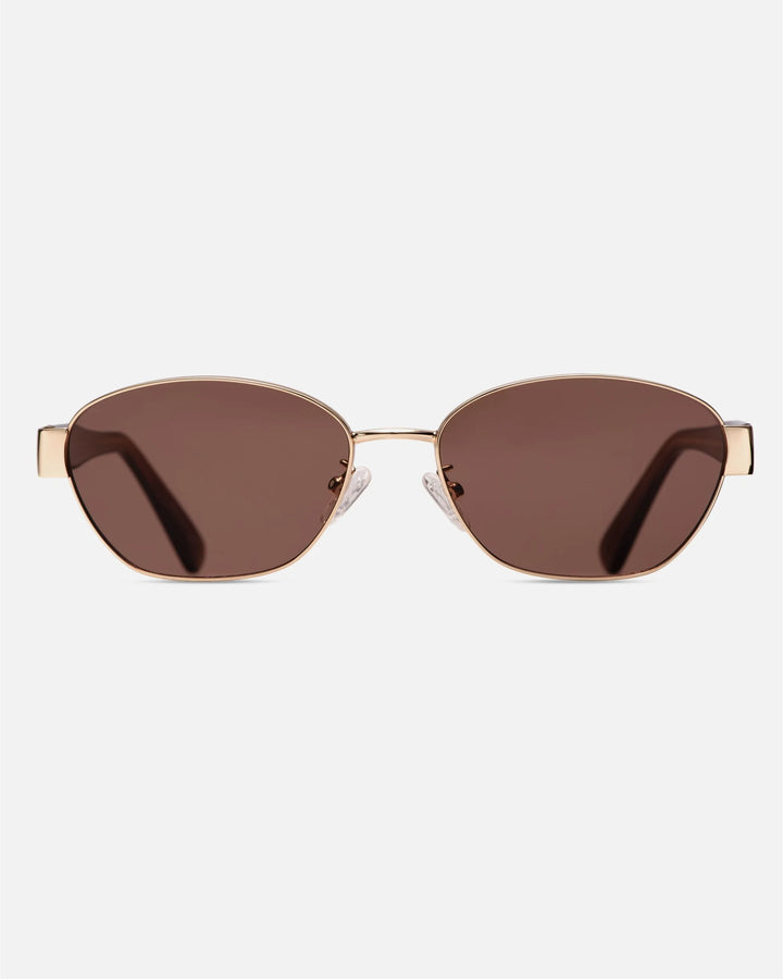 innsol Bate Y2K oval cat eye metal sunglasses with gold frame and brown UV400 lenses