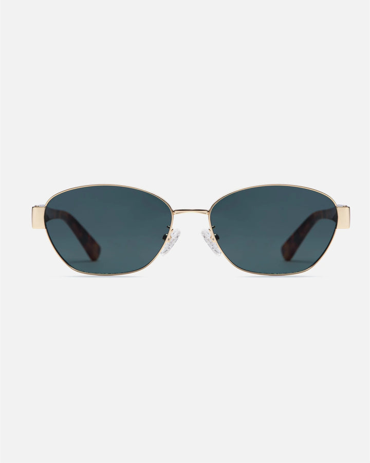 innsol Bate Y2K oval cat eye metal sunglasses with gold frame and green UV400 lenses