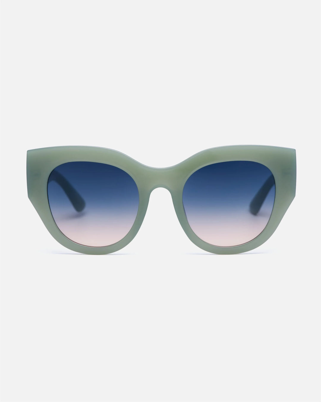 innsol Lilly oversized cat eye sunglasses with chunky temples with milky green frame and gradient green UV400 lenses