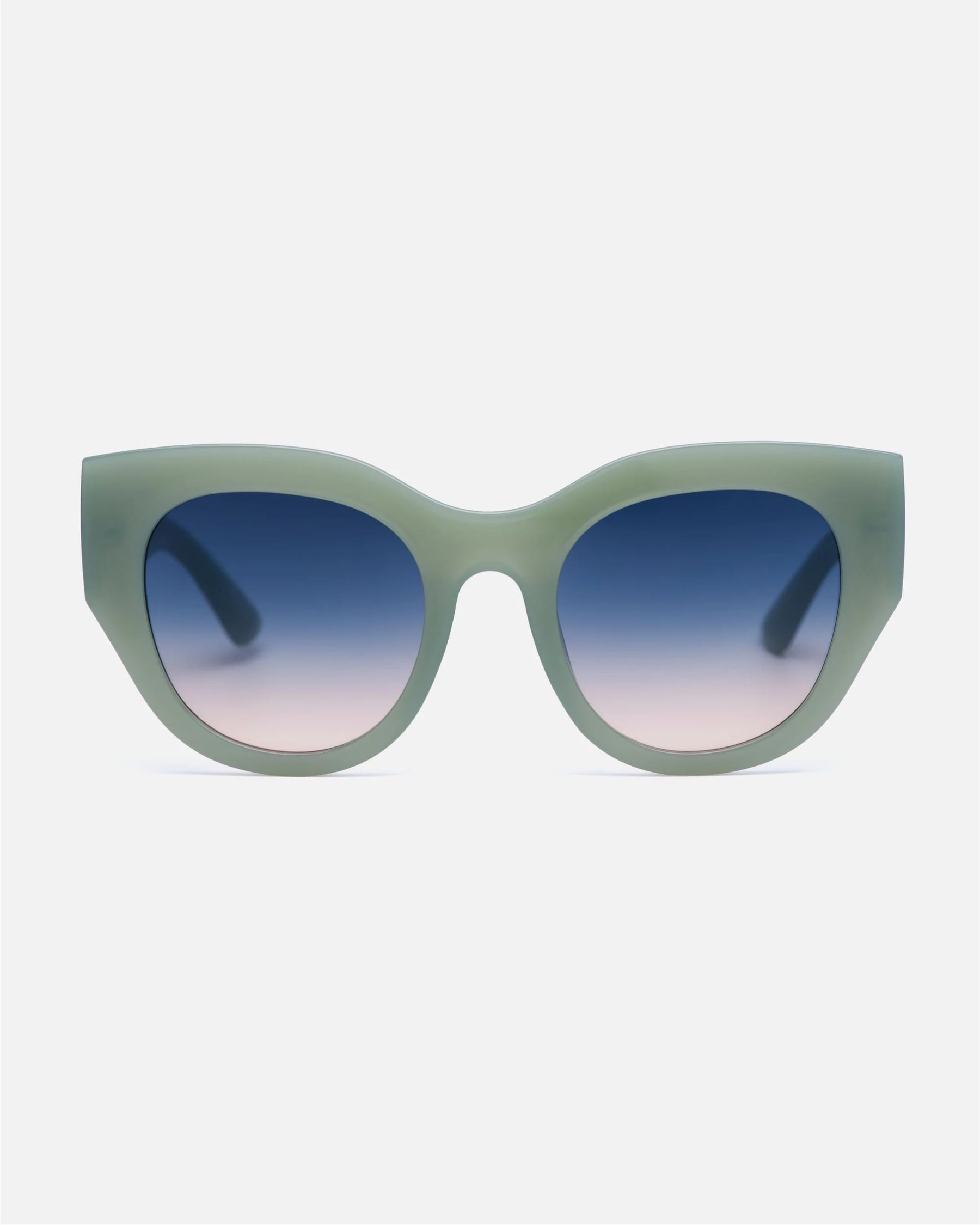 innsol Lilly oversized cat eye sunglasses with chunky temples with milky green frame and gradient green UV400 lenses