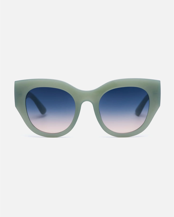 innsol Lilly oversized cat eye sunglasses with chunky temples with milky green frame and gradient green UV400 lenses
