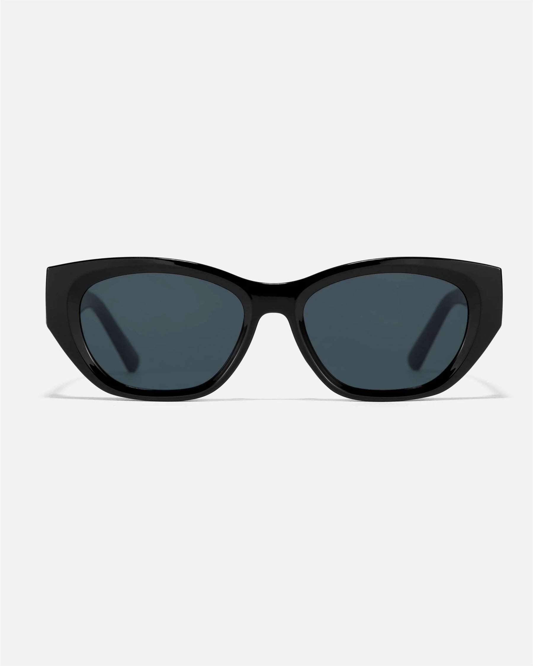 innsol Mesa retro cat eye sunglasses with gloss black frame and black UV400 lenses