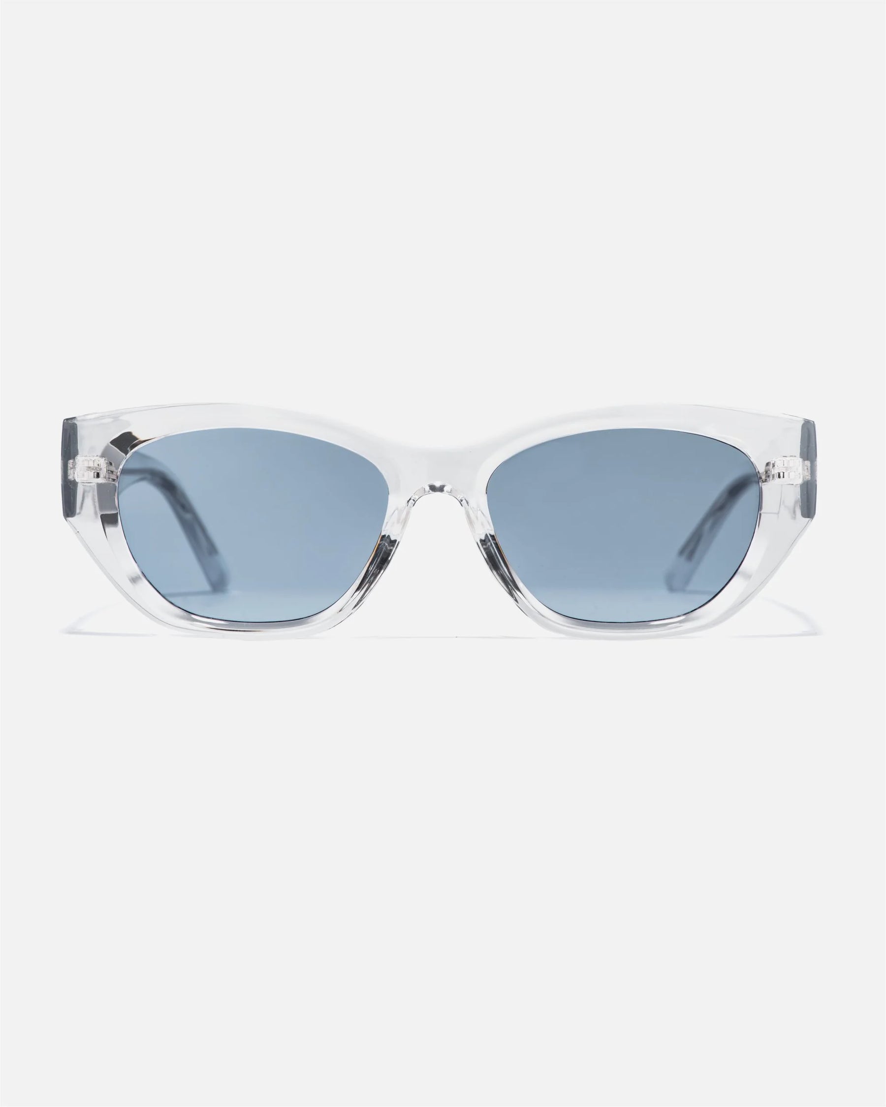 innsol Mesa retro cat eye sunglasses with transparent frame and clear blue UV400 lenses