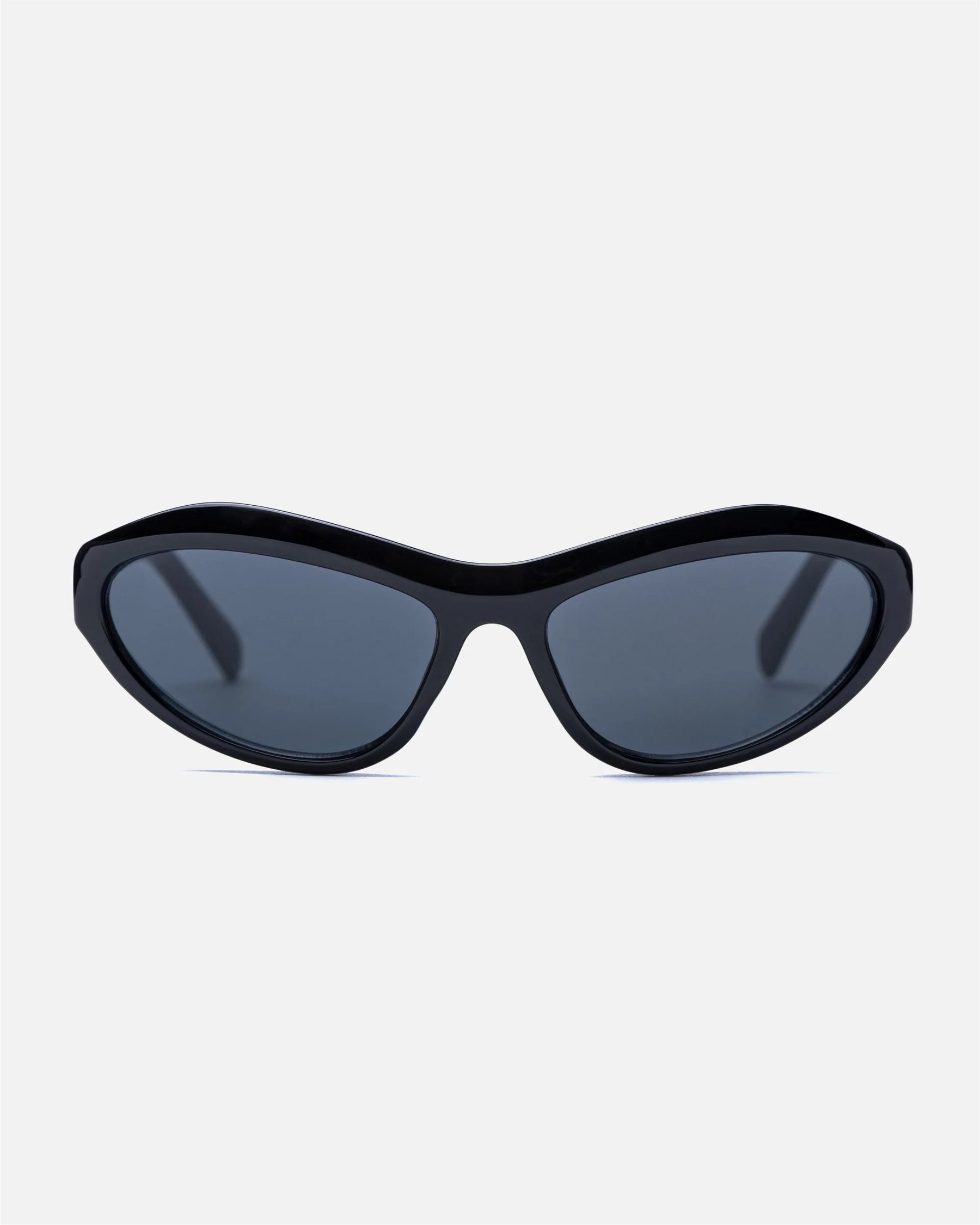 innsol Motion Y2K wraparound sunglasses with gloss black frame and gray UV400 lenses