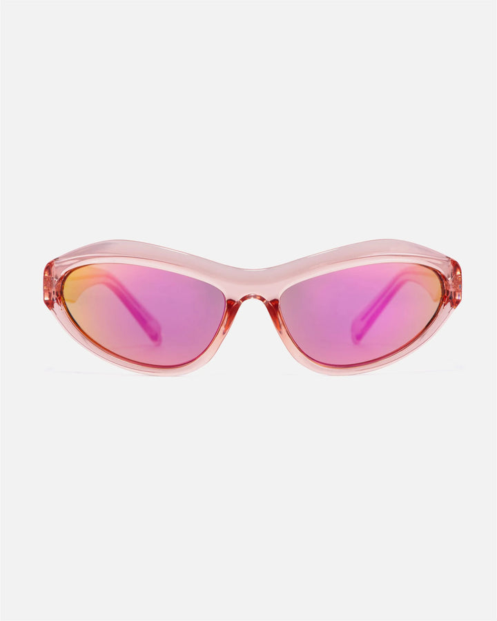 innsol Motion Y2K wraparound sunglasses with gloss white frame and gray UV400 lenses