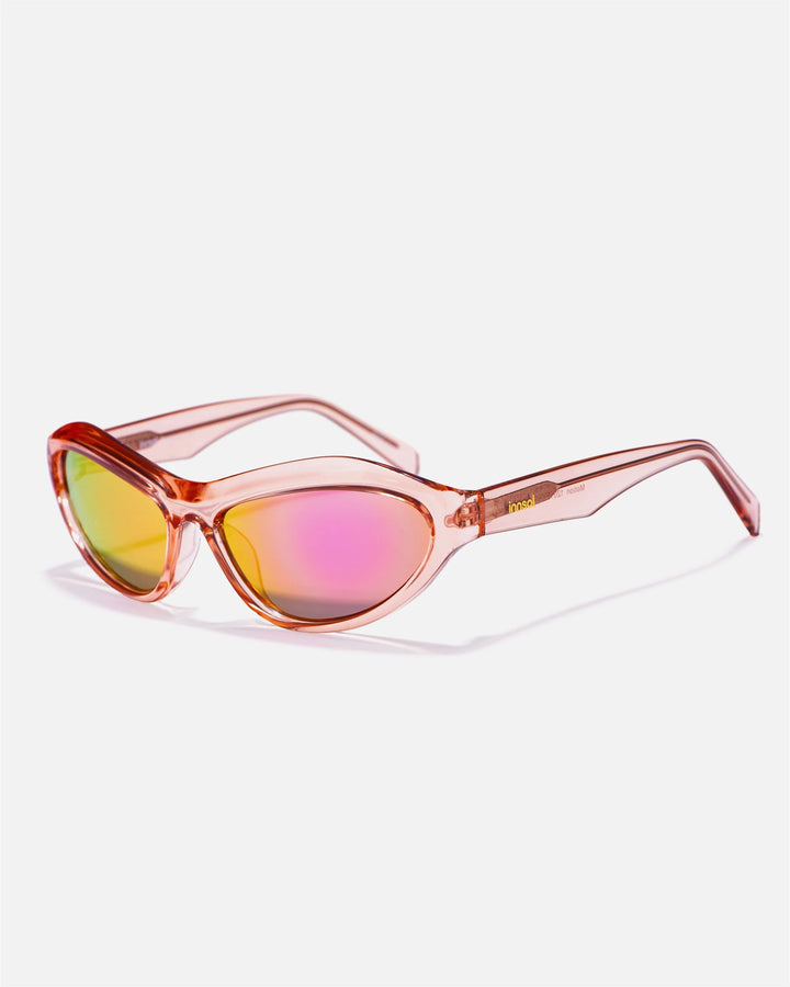 Alternate side angle of innsol Motion sunglasses featuring wraparound frame, upswept profile, and Y2K streetwear shape in gloss white