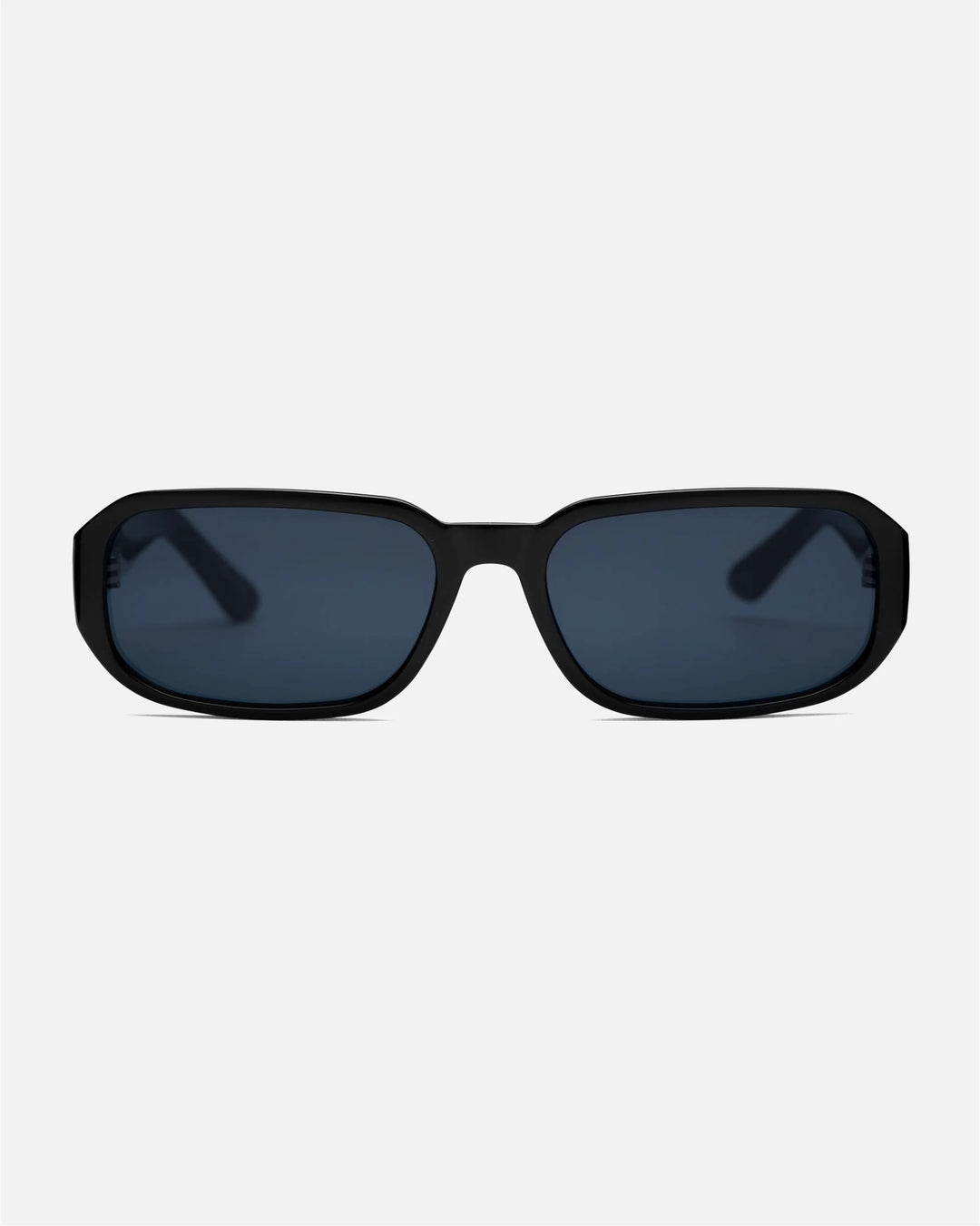 innsol Romeo minimalist small rectangular sunglasses with gloss black frame and gray UV400 lenses