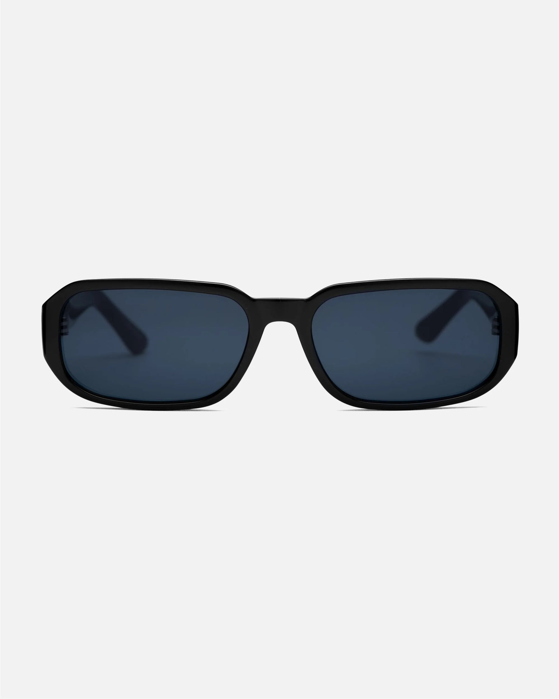 innsol Romeo minimalist small rectangular sunglasses with gloss black frame and gray UV400 lenses