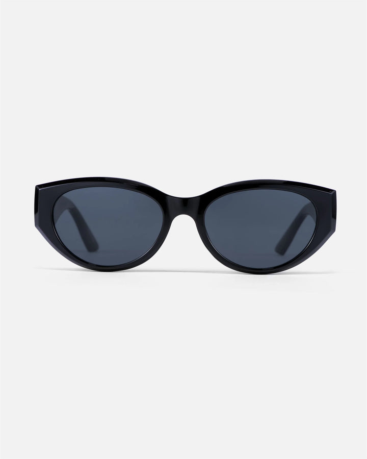 innsol Series modern edgy cat eye sunglasses with gloss black frame and gray UV400 lenses