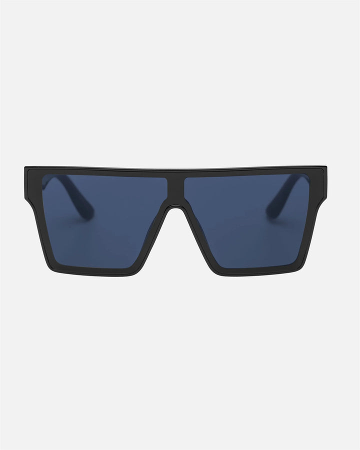 innsol Sydney oversized one-piece shield visor sunglasses with gloss black frame and gray UV400 lenses