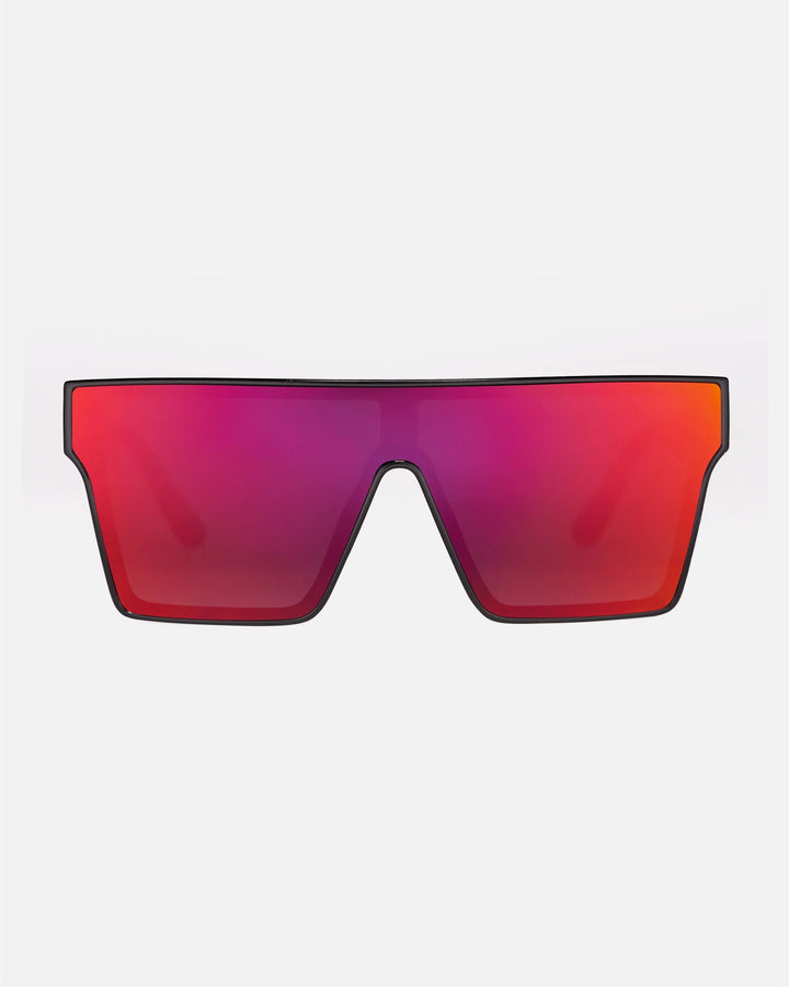 innsol Sydney oversized one-piece shield visor sunglasses with gloss black frame and red mirrored UV400 lenses